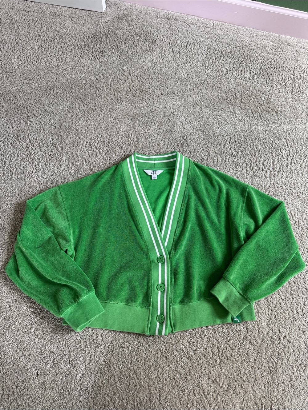 JOYLAB Green White Terry Varsity Cardigan Xs